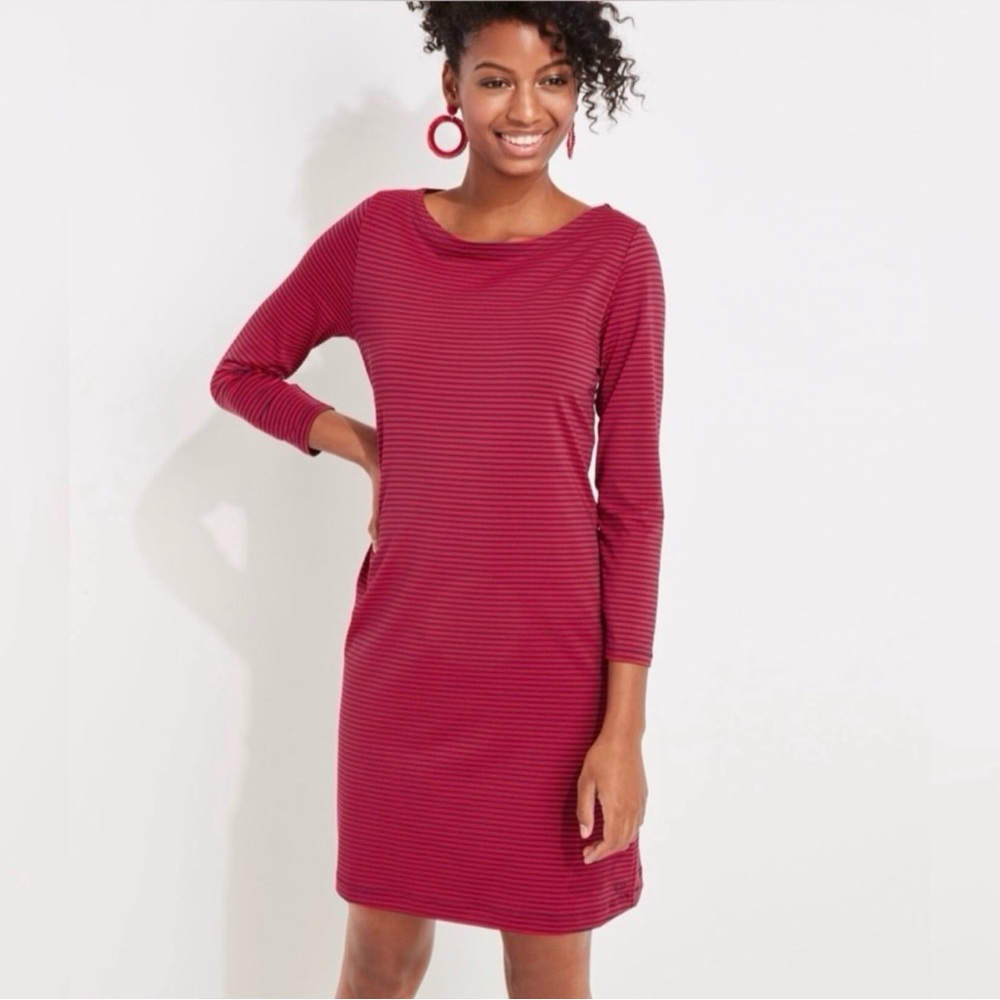 Vineyard Vines Sankaty Striped Mini Shift Dress in Berry Red NWOT